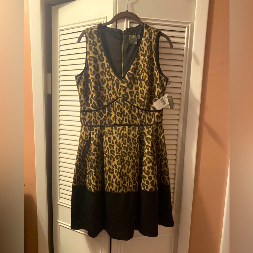 Taylor pleated leopard print dress, size 8